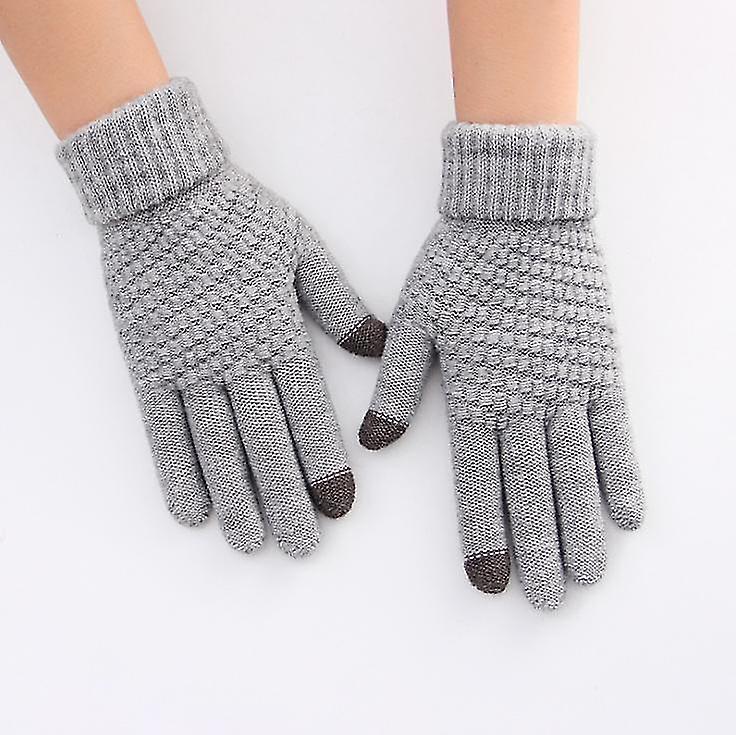 Men's And Women's Winter Touch Screen Thickened Warm Wool Gloves (gray)