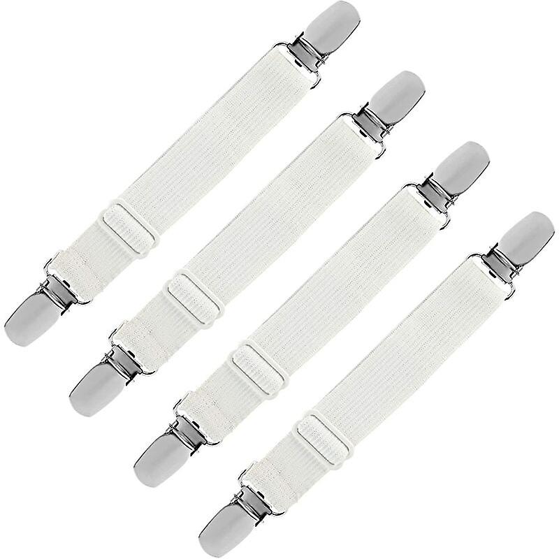 Elastic Fitted Sheet Stretcher, Adjustable Retainer Strap Fastener for Bed Sheet, Sofa, Ironing Cover (White, Pack of 4)