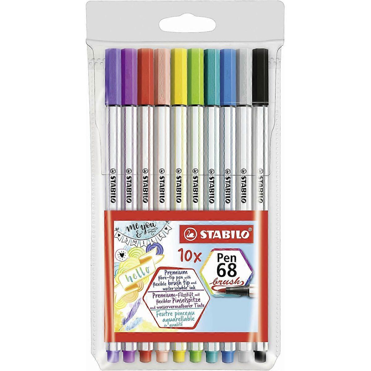 Set of Felt Tip Pens Stabilo Pen 68 Brush 10 Pieces Multicolour