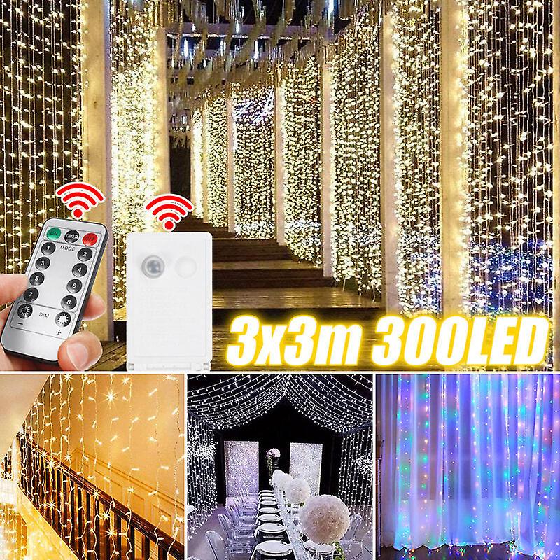 300 Led 3x3m Curtain Light String, Ip65 Waterproof Fairy Lights For Christmas, Wedding, Festival Decor