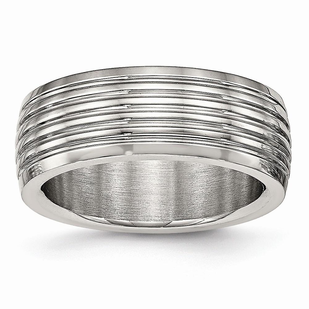 8mm Stainless Steel Polished Grooved Ring Band Style-Ring for Women - Ring Size: 7 to 13