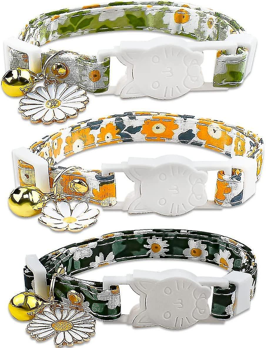 3 Pack Floral Cat Collars With Bell Adjustable Breakaway Kitten Collar Safety Cat Collars Set Flower
