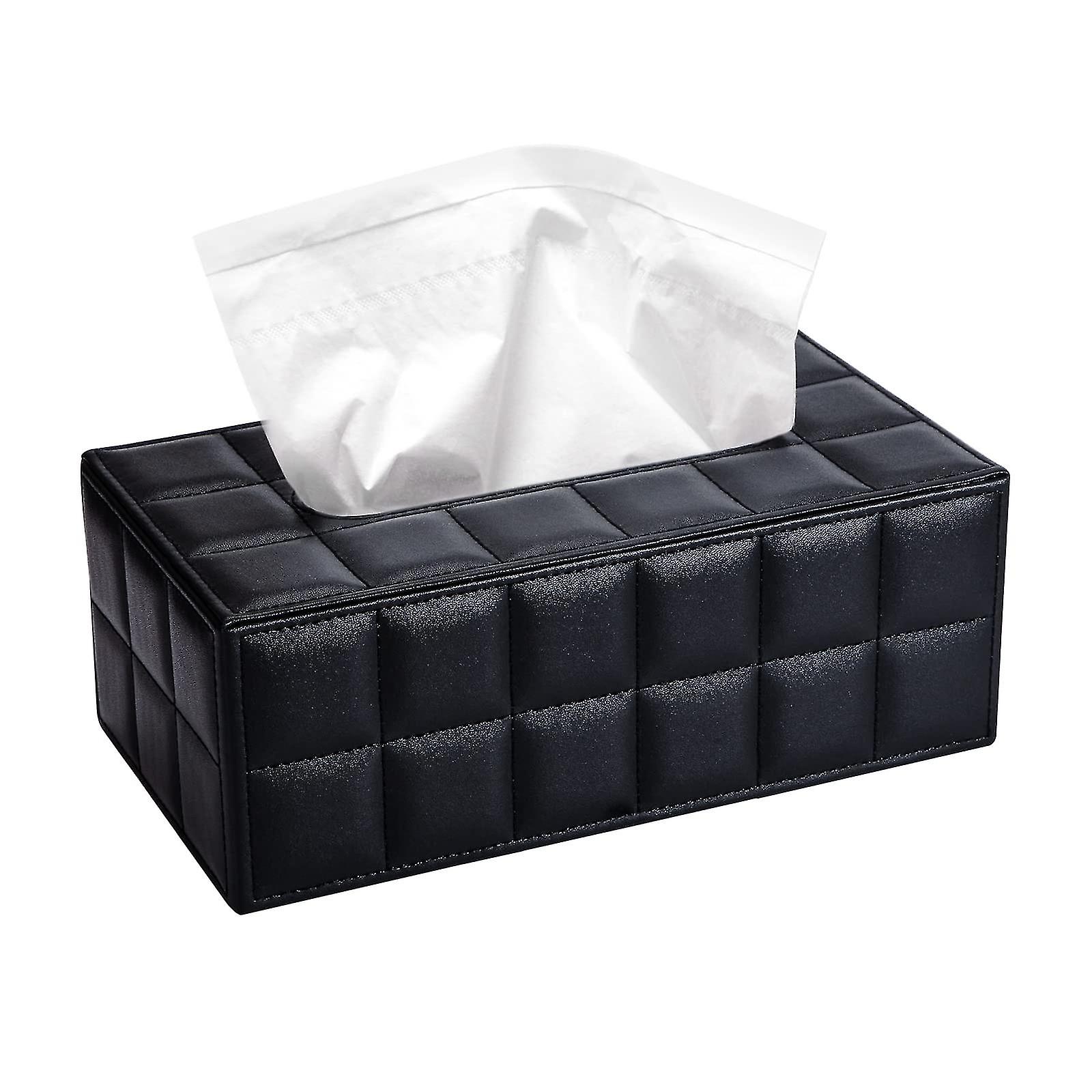 Paper Towel Container Pu Leather Tissue Box Rectangular Cosmetic Tissue Box (black)
