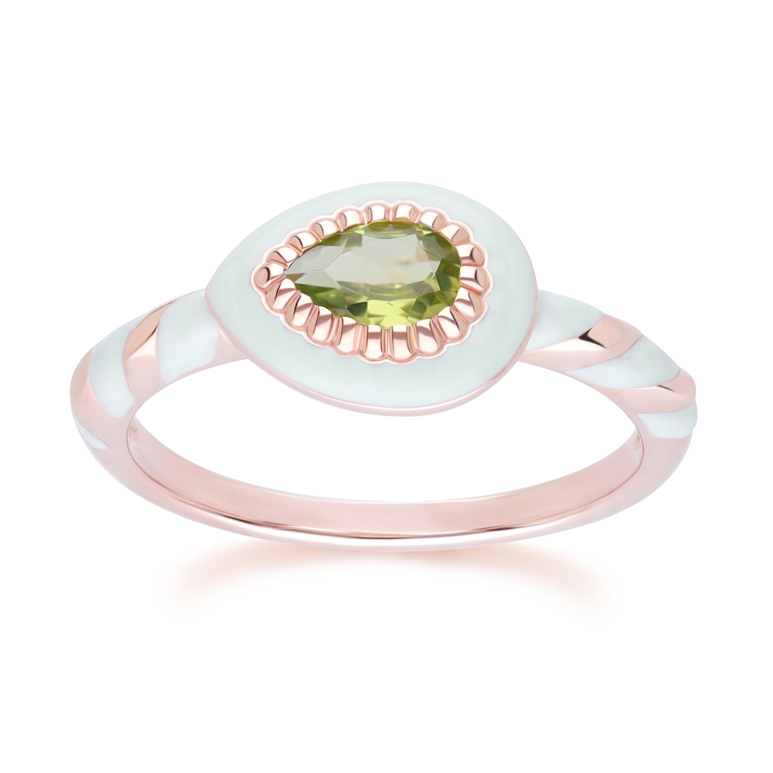 Siberian Waltz Green Enamel & Peridot Ring In 18ct Rose Gold Plated Sterling Silver