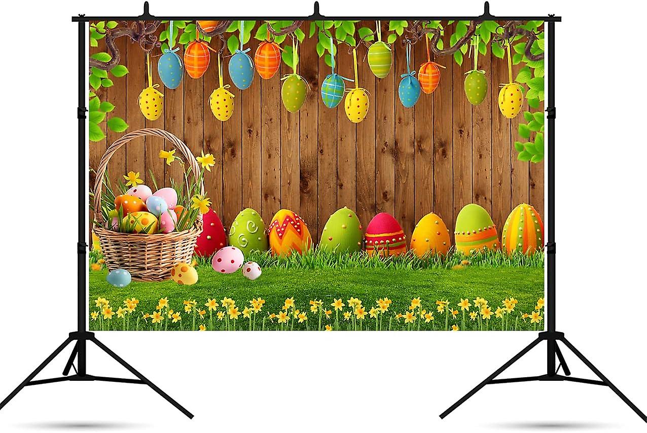 7X5ft Photography Backdrop Colorful Eggs Grassland Flowers Background Spring Brown Rustic Backdrop Photography for Kids Newborn Photoshoot Background