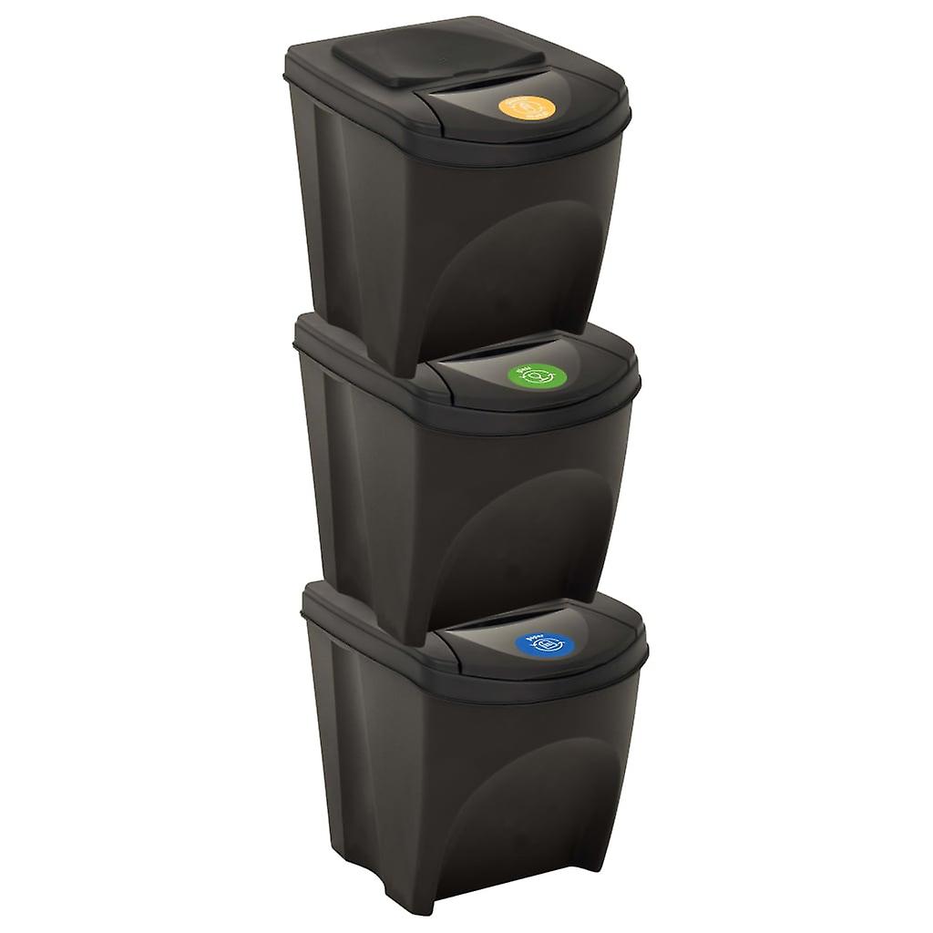 Stackable trash cans 3 pcs anthracite 75 L