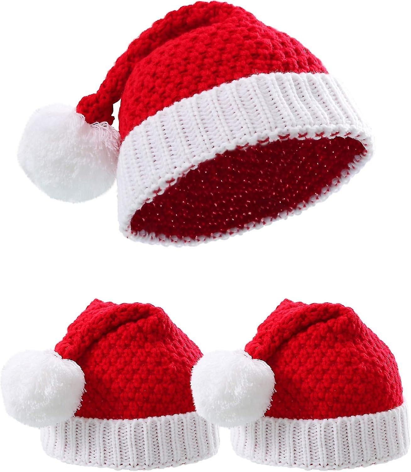 3 Pezzi Rosso Bianco Lavorato A Maglia Cappello Babbo Natale Cappello A Maglia Di Natale Per L'inverno (Formato Adulto) Premium