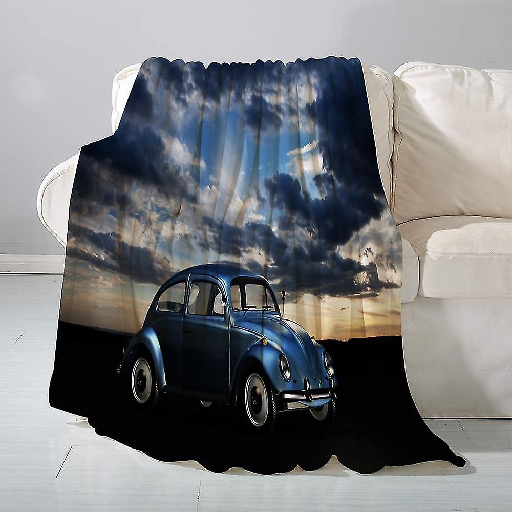 Flannel Blanket Sofa Throwjeep Retro Oldtimer Under Cloudy Skies- Versatile Blanket Fluffy Soft Throw For Bed And Couch Throw/single,185x265cm