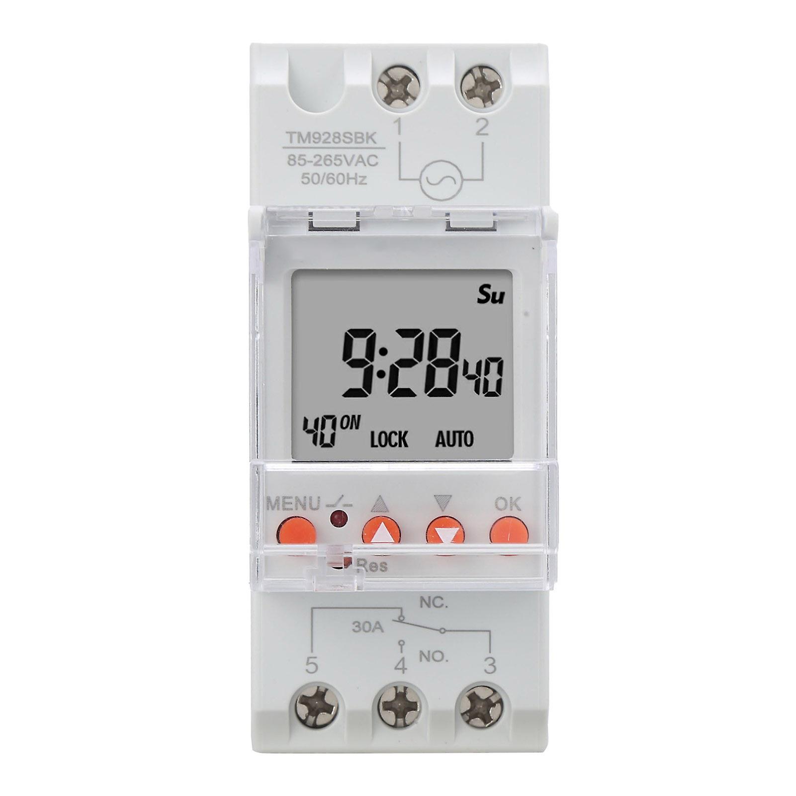 Smart Digital Analog Timer Switch with Screen Display, DIN Rail Mounting, 85 - 265VAC 30A