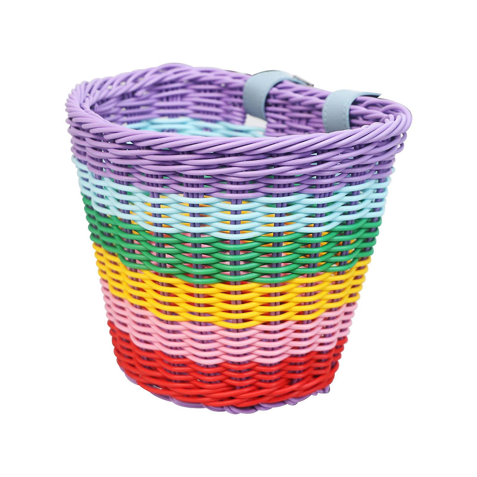 Children Bike Front Basket Bicycle Hanging Basket Bicycle PP Rattan Woven Basket with Adjustable