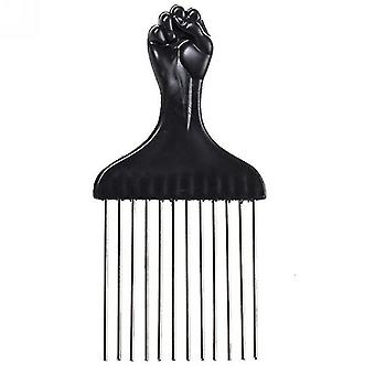 Pick Kam Metaal Roestvrij Staal Brede Tand Kam Kapper Styling Tool Hair Pick Comb Vuist Kam (1 Stuks, Zwart)