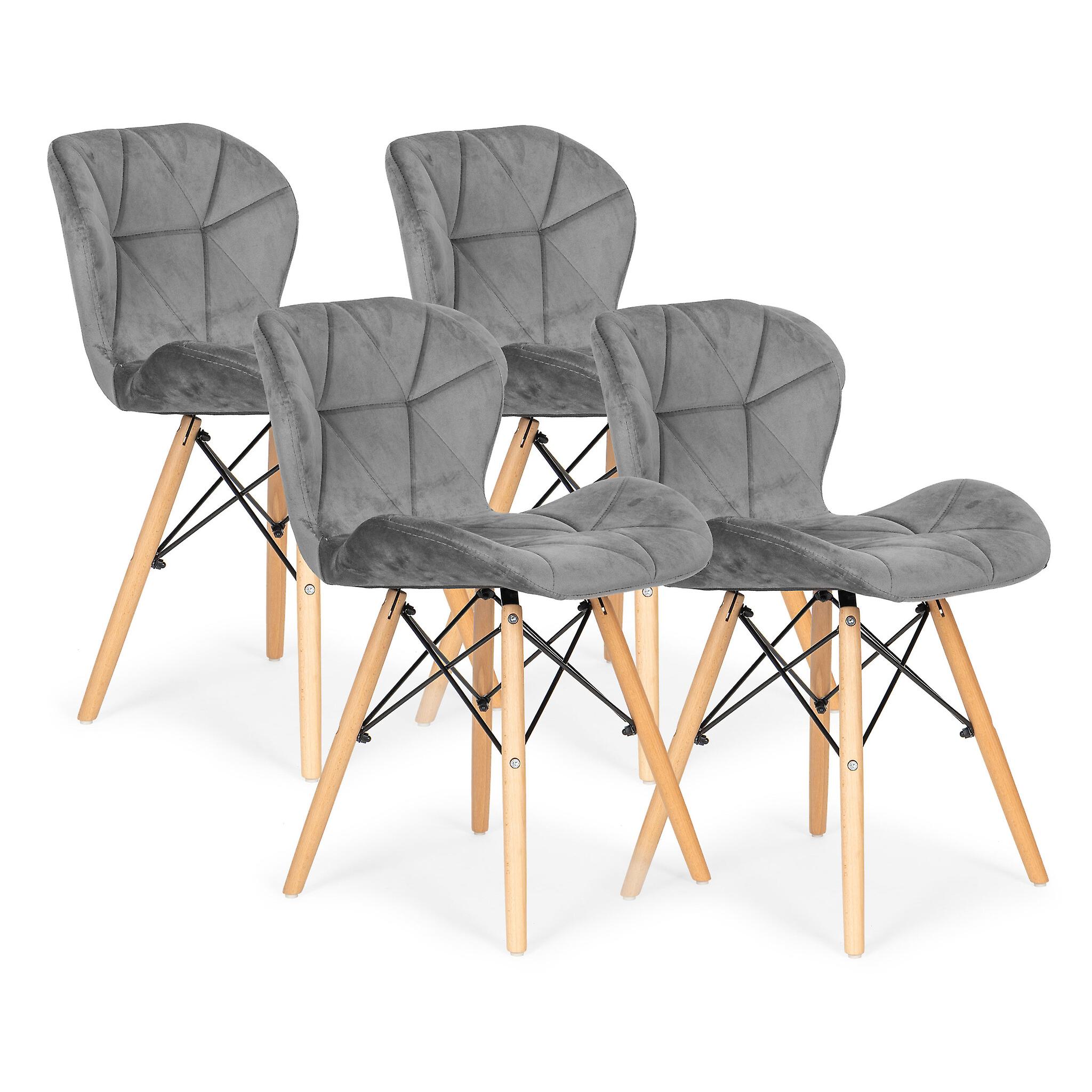 Fluwelen eetkamerstoelen grijs - Set van 4