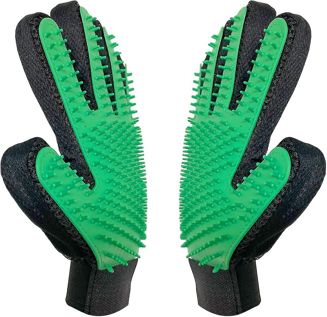 [גרסה משודרגת] כפפות טיפוח לעיסוי כלבים חתול - גומי ניקוי שיער לחיות מחמד 2 בזוג אחד (ירוק)