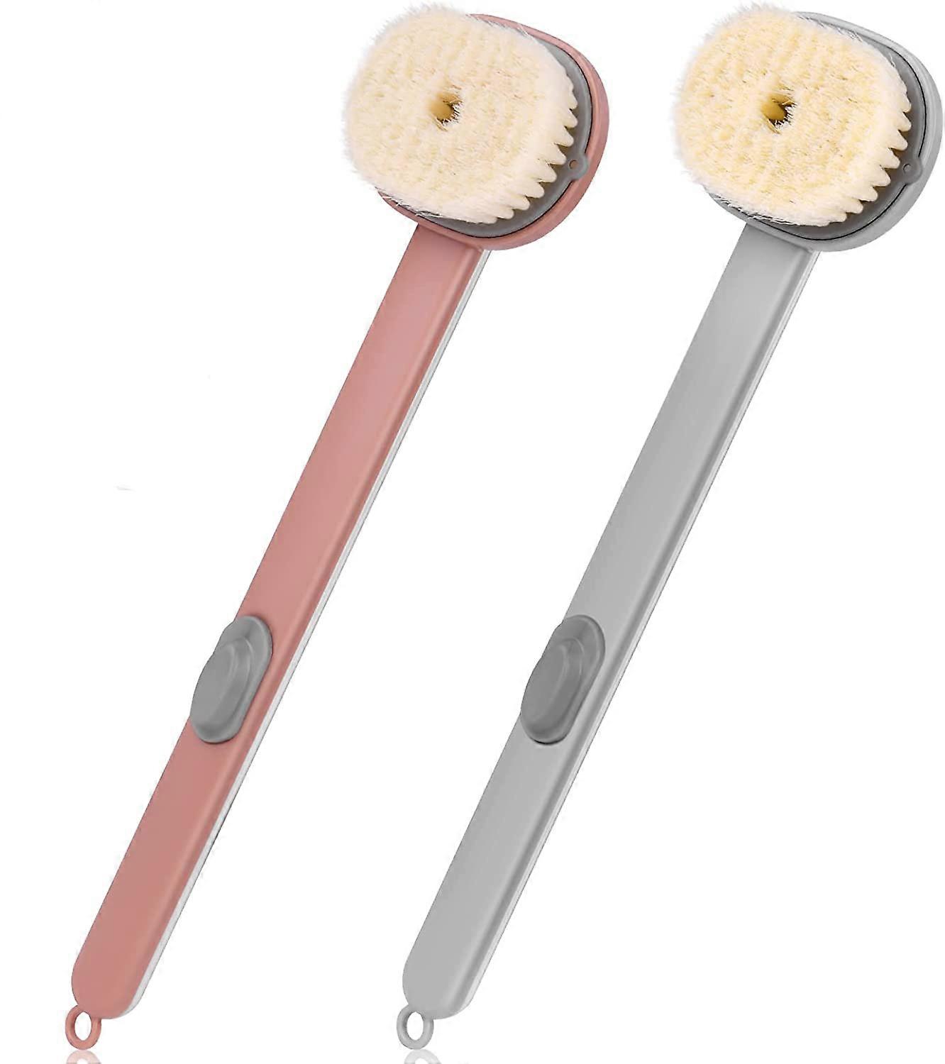 4PCS Back Brush with Soap Dispenser, One Touch Bubble Shower Back Brush for Exfoliating (Gray+Pink)