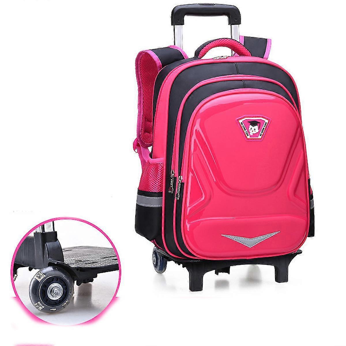 Pink Wheeled Backpack Multi Layer Trolley School Bag Casual Hard Shell Rolling Backpack For Kids