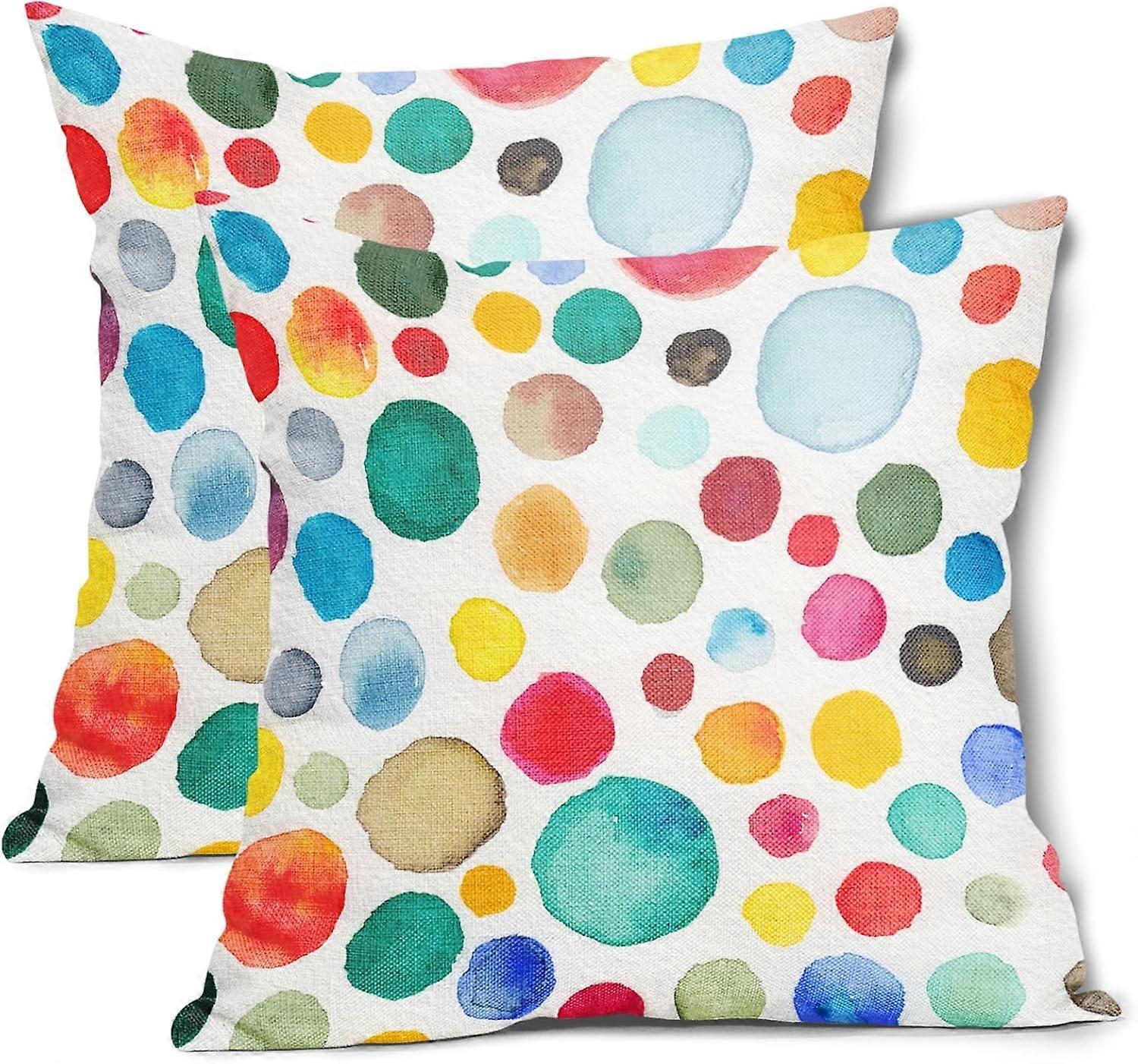 キッズカラフルポルカドット枕カバー16x16インチプレッピーかわいい子供用コットンリネン装飾スロー枕カバークッションカバー2個セットベドロの家の装飾