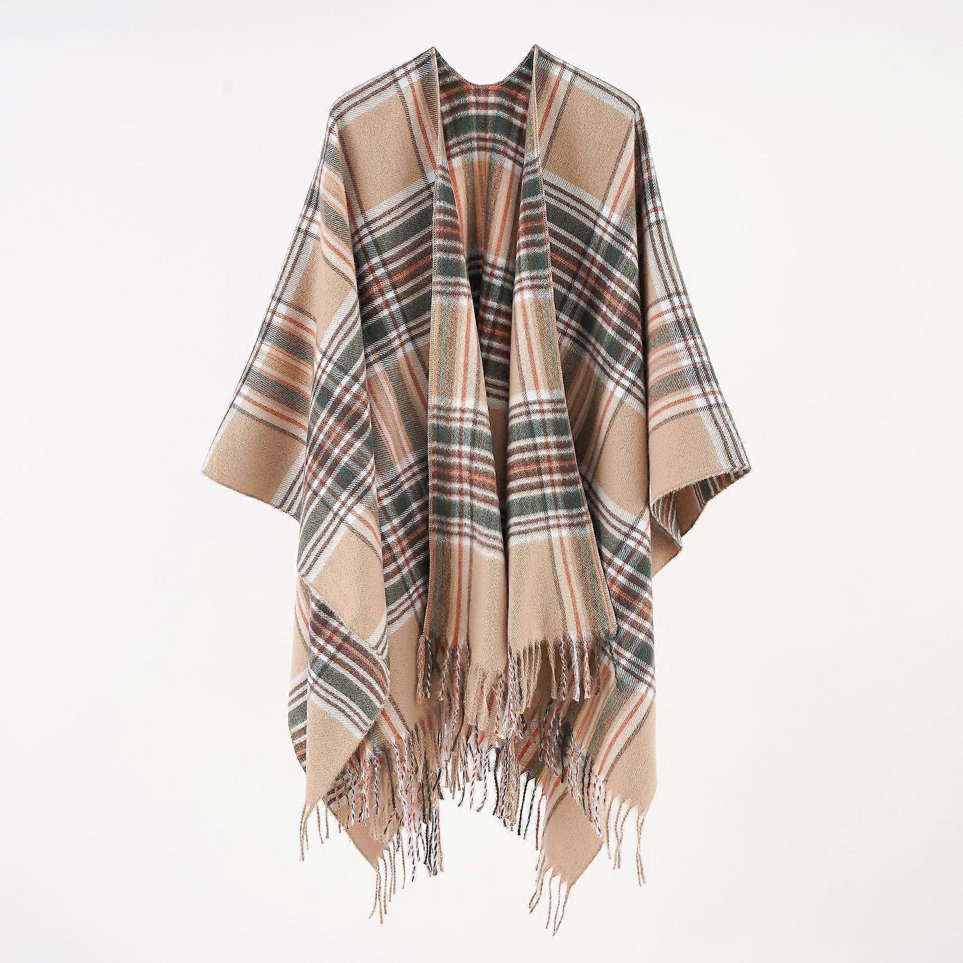 女性カシミヤショールクラシックチェック柄コート春秋レトロカーディガンウィンターコートタッセルラージソフトブランケット付き