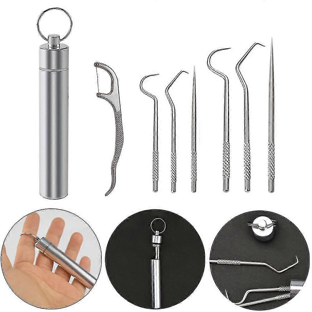 Portable 7pcs Stainless Steel Tooth Cleaning Tools  Toothpick Set