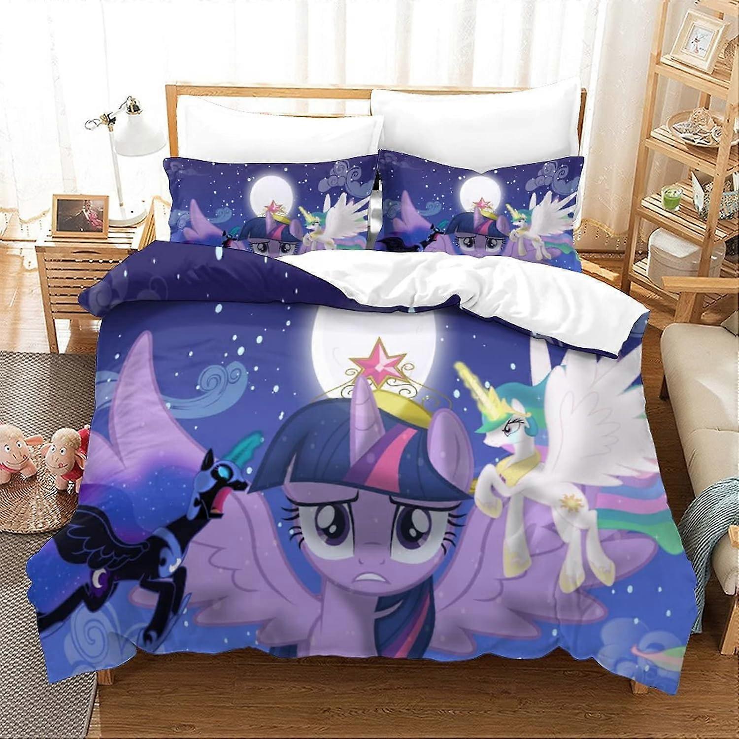 مجموعة غطاء لحاف الكرتون يونيكورن D مجموعة فراش من الألياف الدقيقة الناعمة مع مجموعة قطعة إغلاق بسحاب للأطفال والمراهقين الكبار 135 * 200 سم