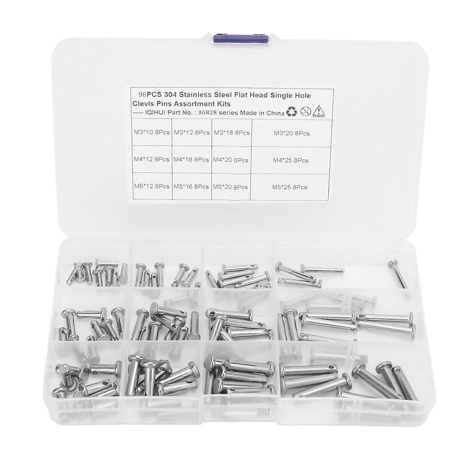 12 størrelser rustfrit stål Clevis Pin enkelt hul fladt hoved T-form rund pin sortimentssæt til bil 96stk YEMAA