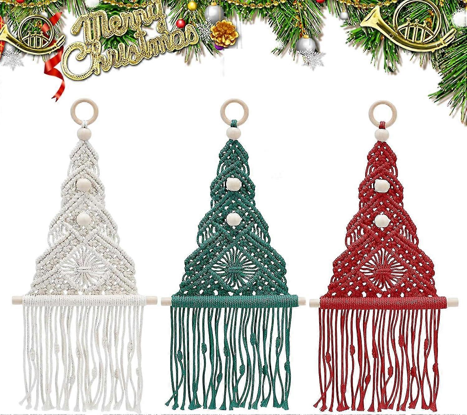 Macrame Christmas Tree Ornament Set for Boho Xmas Wall Decor