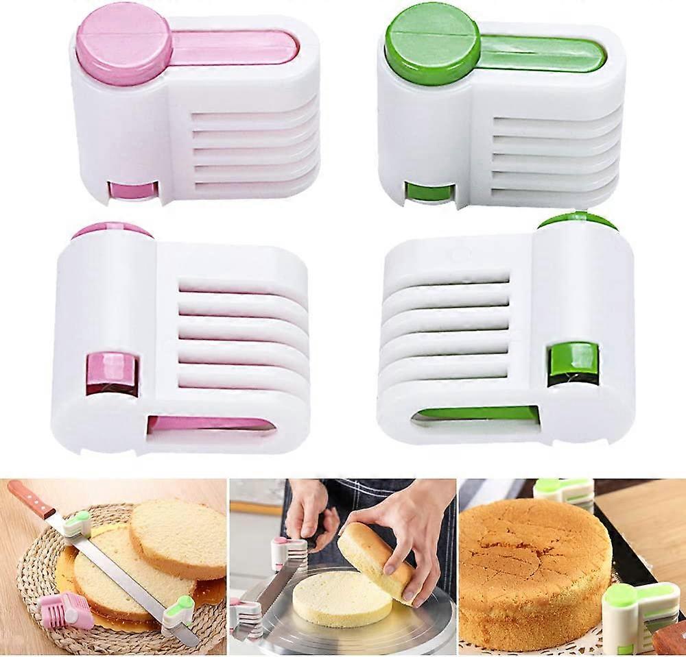 4Pack DIY Cake Leveler Slicer Cutter, 5 Different Thicknesses Layers Auxiliary Bread(Pink + Green)