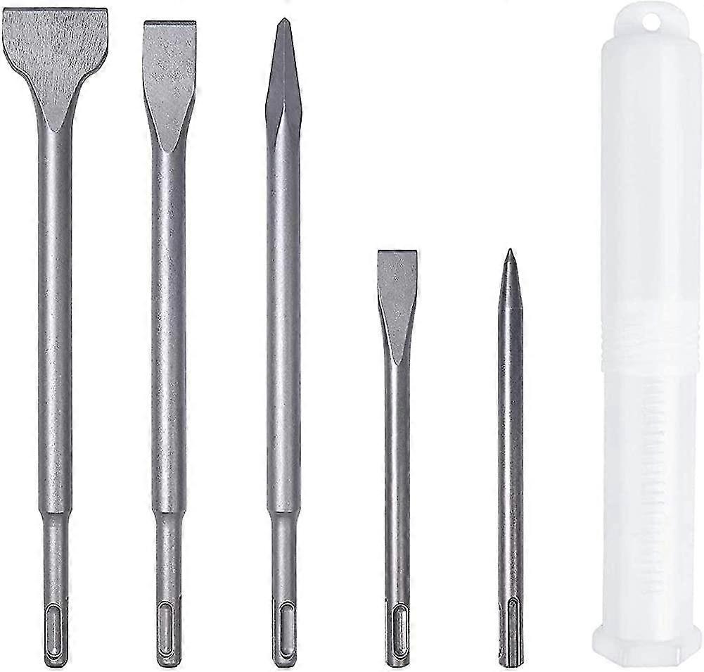 Sds Plus Chisels, 5 Piece Chisel Set With 2 Pointed Chisel And 3 Flat Chisel