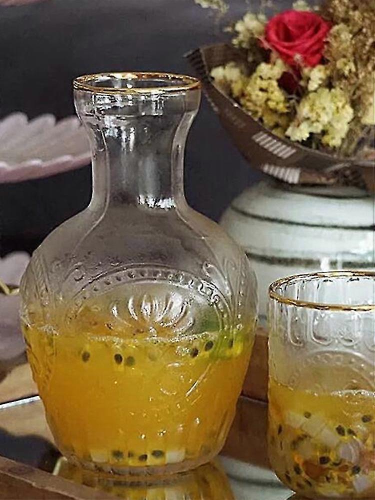 Vintage Glass Water Carafe & Cup Set - Bedside Nightstand Pitcher For Water, Juice, Mouthwash (Orange)