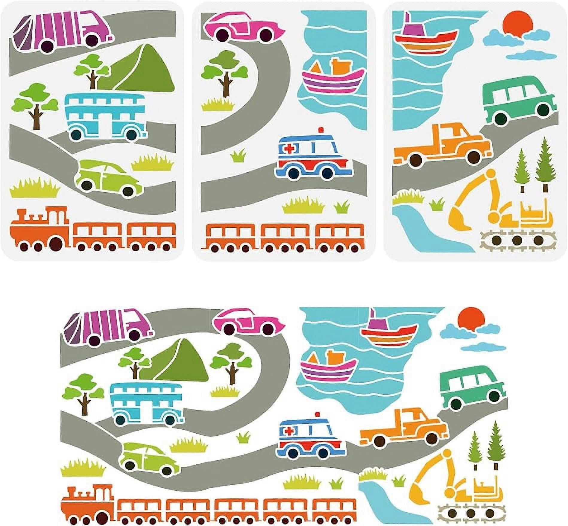 3Pcs Transportation Road Painting Stencil Drawing Template on Wood Wall Furniture 8.3x11.7inch