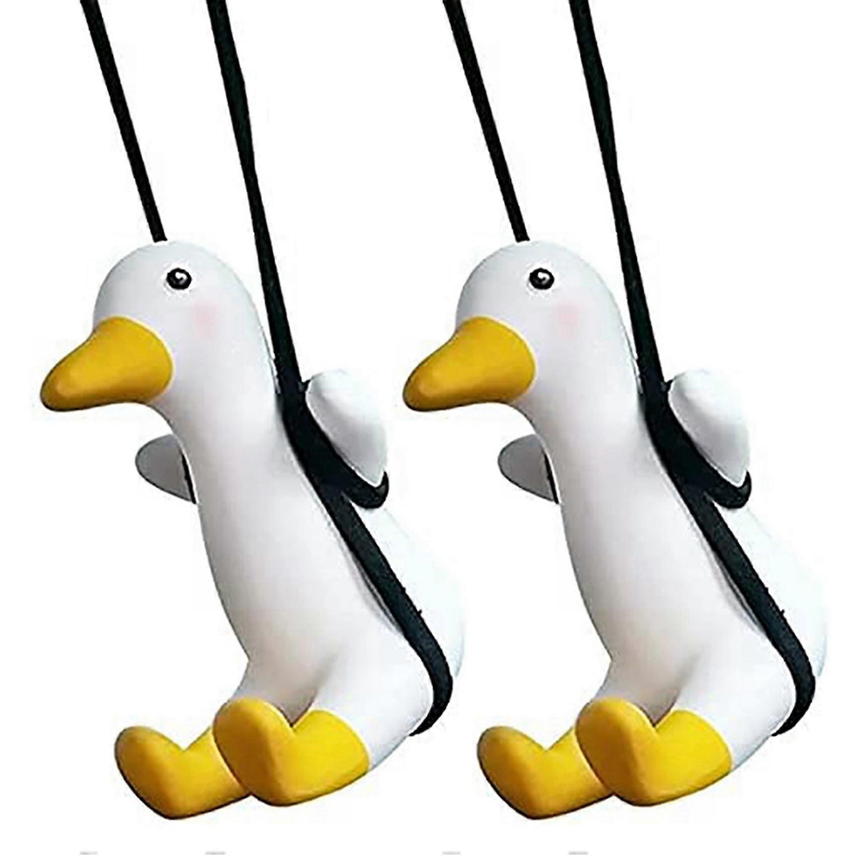 2x Swinging Duck Hanging Ornament, Cute Swing Duck On Car Rear View Mirror Pendant, Swing Duck Deco