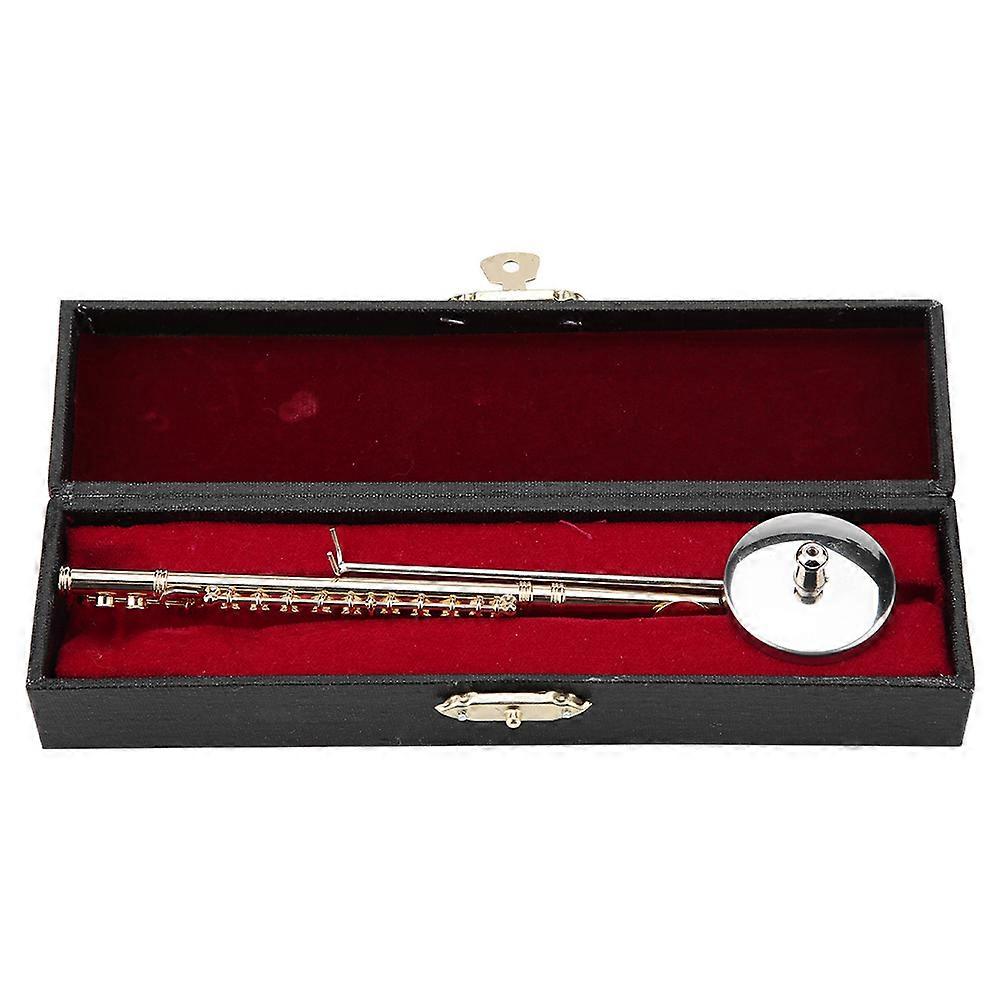 Miniature Flute Replica with Stand and Case Gold Plated Instrument Model Musical Ornaments