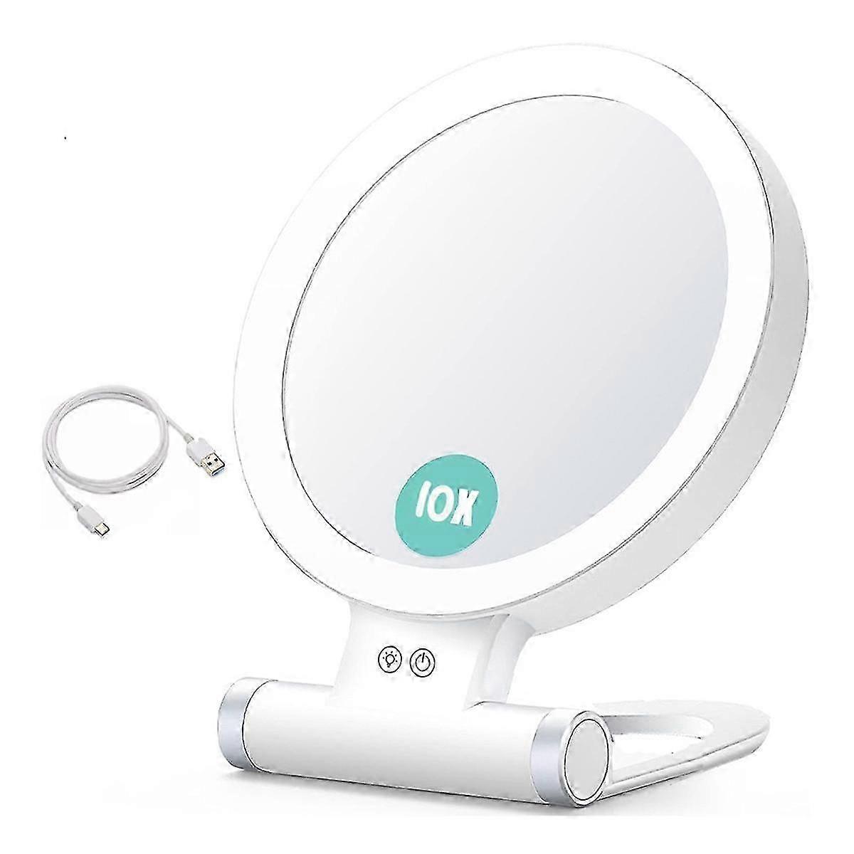 10x Magnifying Makeup Mirror With Lights And Magnification,3 Colors Desktop Led Mirror And Vanity Mirror For Travel