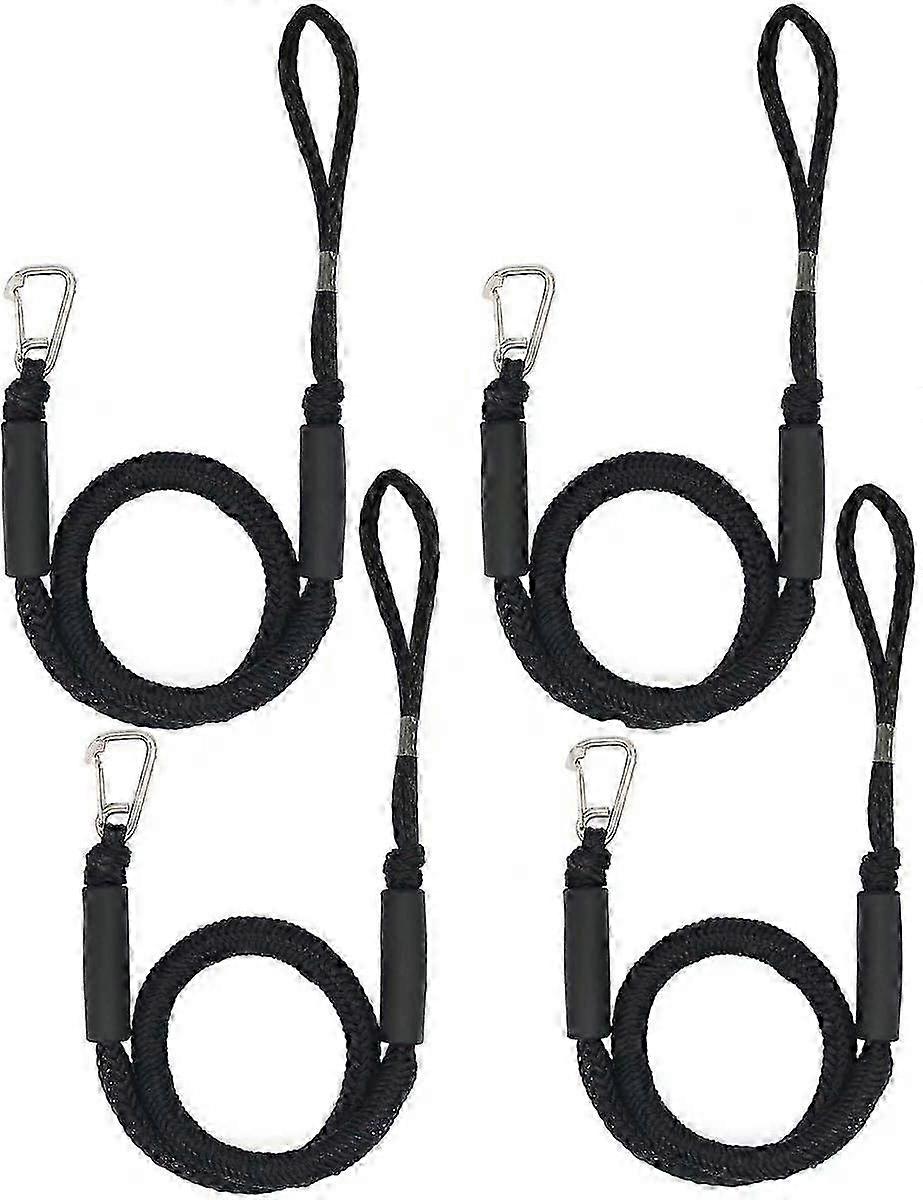 Bungee Dock Line with Hook , Black Mooring Rope for Boat 4 ft 4 Pack & Black