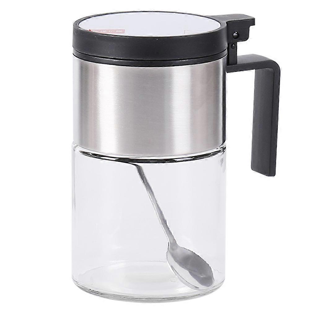 Press Opening Glass Seasoning Jar with Spoon Reusable Sealed Spice Bottle for Home Restaurant