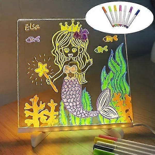 Led Note Board With 7 Colors Pen, Glowing Acrylic Dry Erase Board With Led Light & Stand, Light Up Diy Message Board Desk Whiteboard