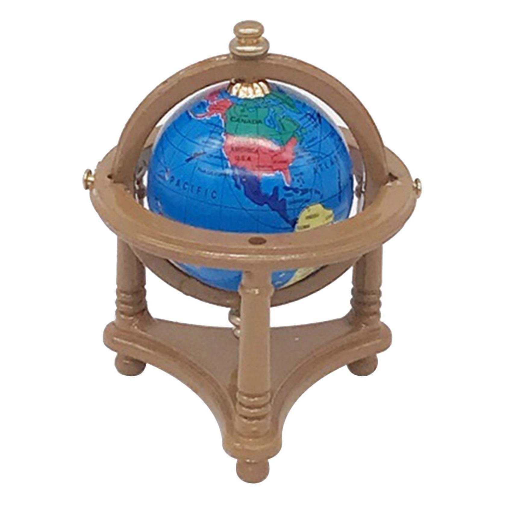 1/12 Scale World Globe with Wooden Stand, Mini Globe for Doll House Desktop Display Decoration Brow