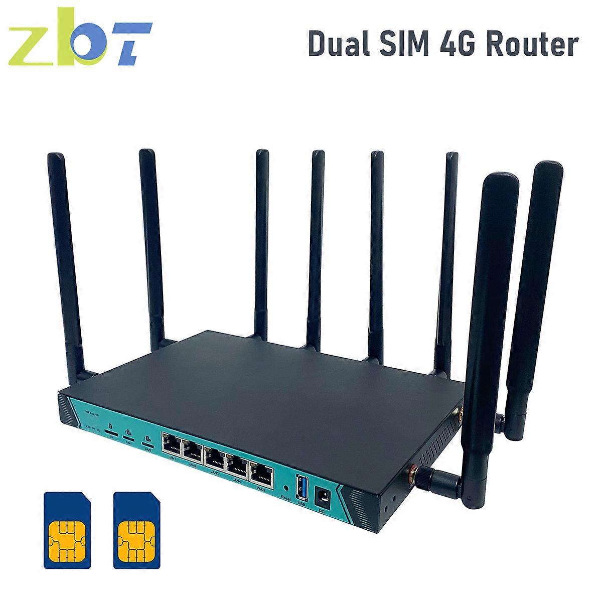 Two SIM Gigabit 4G Router Openwrt Fireware 1200Mbps CAT4 CAT6 Modem 4*LAN 2.4G 5.8GHz 8 Wifi Antenna Hotspot for 64 User