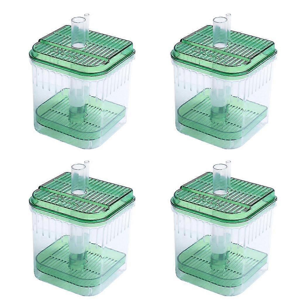 4x Plastic Square Fish Tank Aquarium Filter Bottom Box Transparent Green