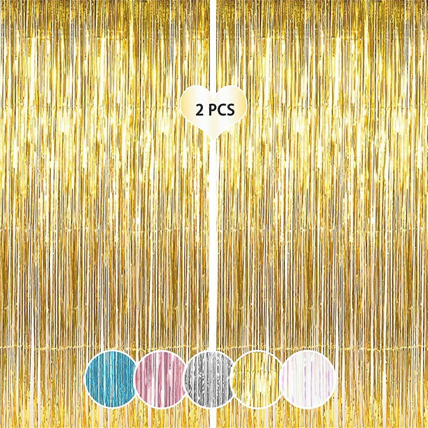 2 Pack Metallic Tinsel Foil Fringe Curtains  Photo Booth Backdrop Hanging Door Streamers for Birthday Party Decorations