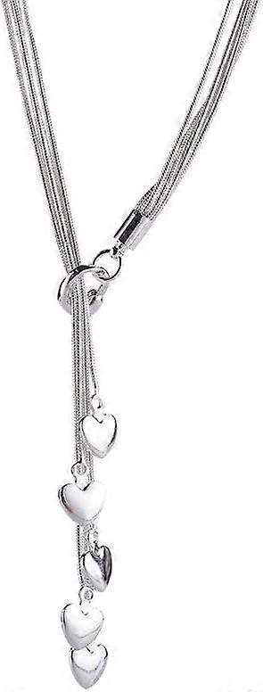 Silver Five Wire Chain Strap Five Heart Necklace