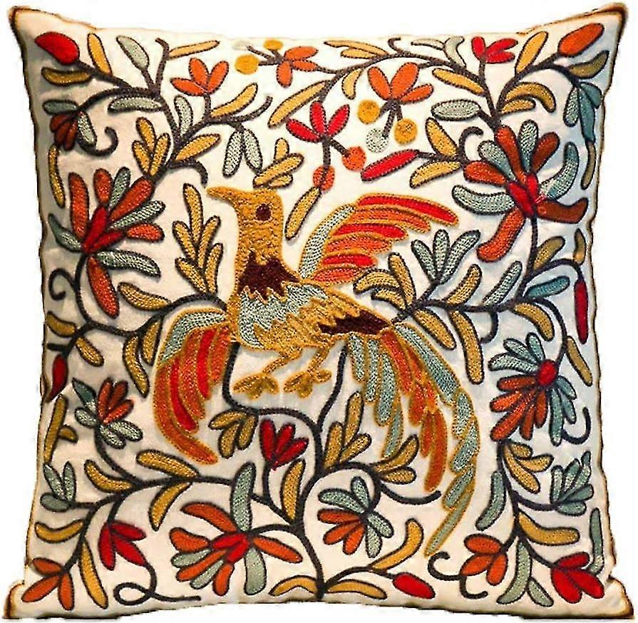 45cmx45cm Embroidered Cotton Decorative Throw Pillow Cover Cushion Case Pillow Case (bird Cushion)