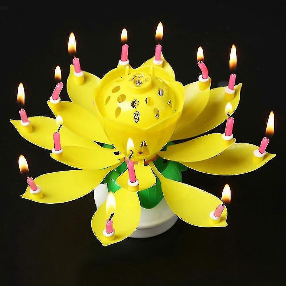 Rotating Music Lotus Cake Candle Birthday Party Magical Flower Blossom Candle - G