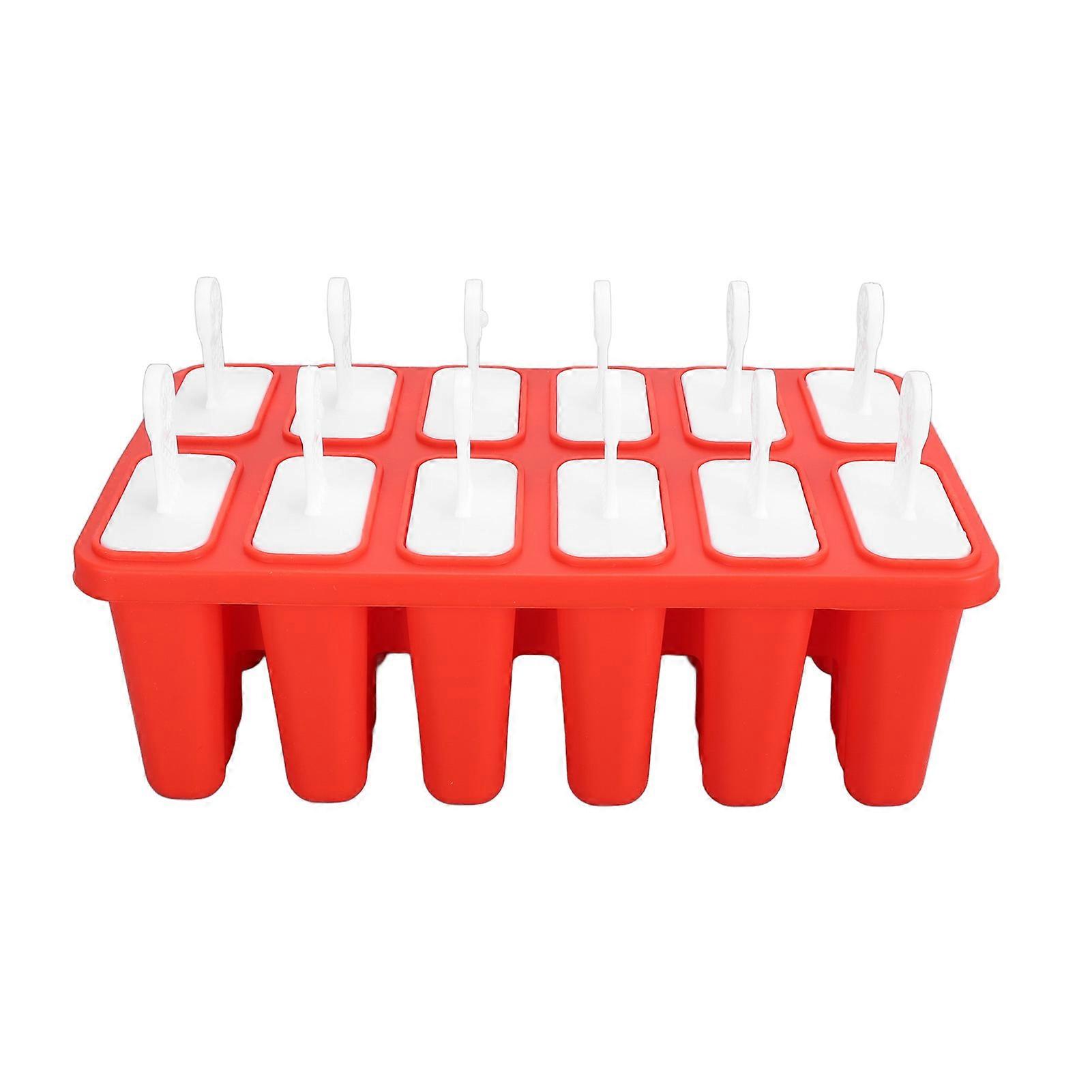 12 Grids Popsicle Molds with 12pcs Sticks Reusable Easy Release Frozen Silicone Ice Pop Mold for Homemade Red