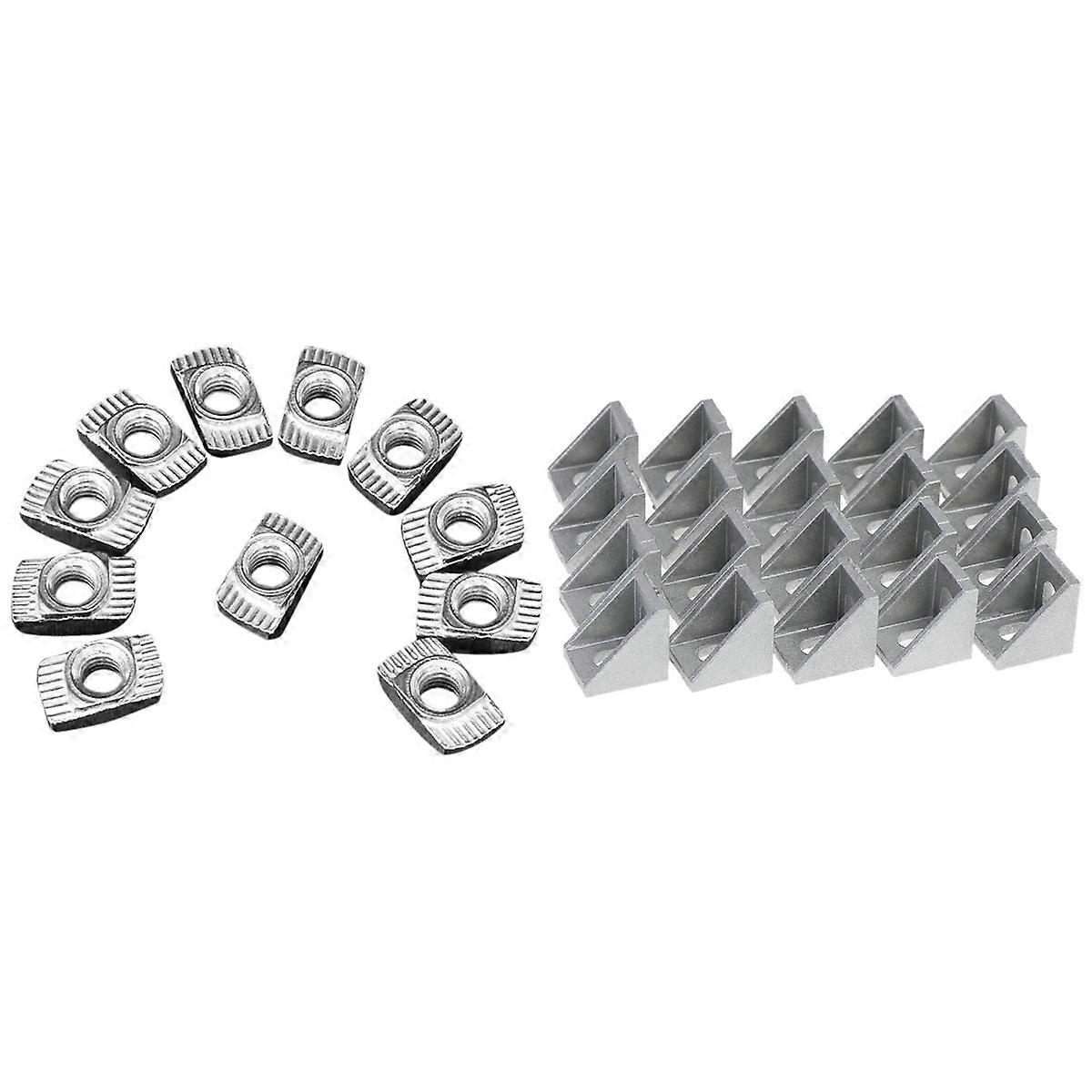 100 Pcs M5 Hammer Nut Connector T Fastener Sliding Nut & 20Pcs Corner Fitting Angle Connector Brack