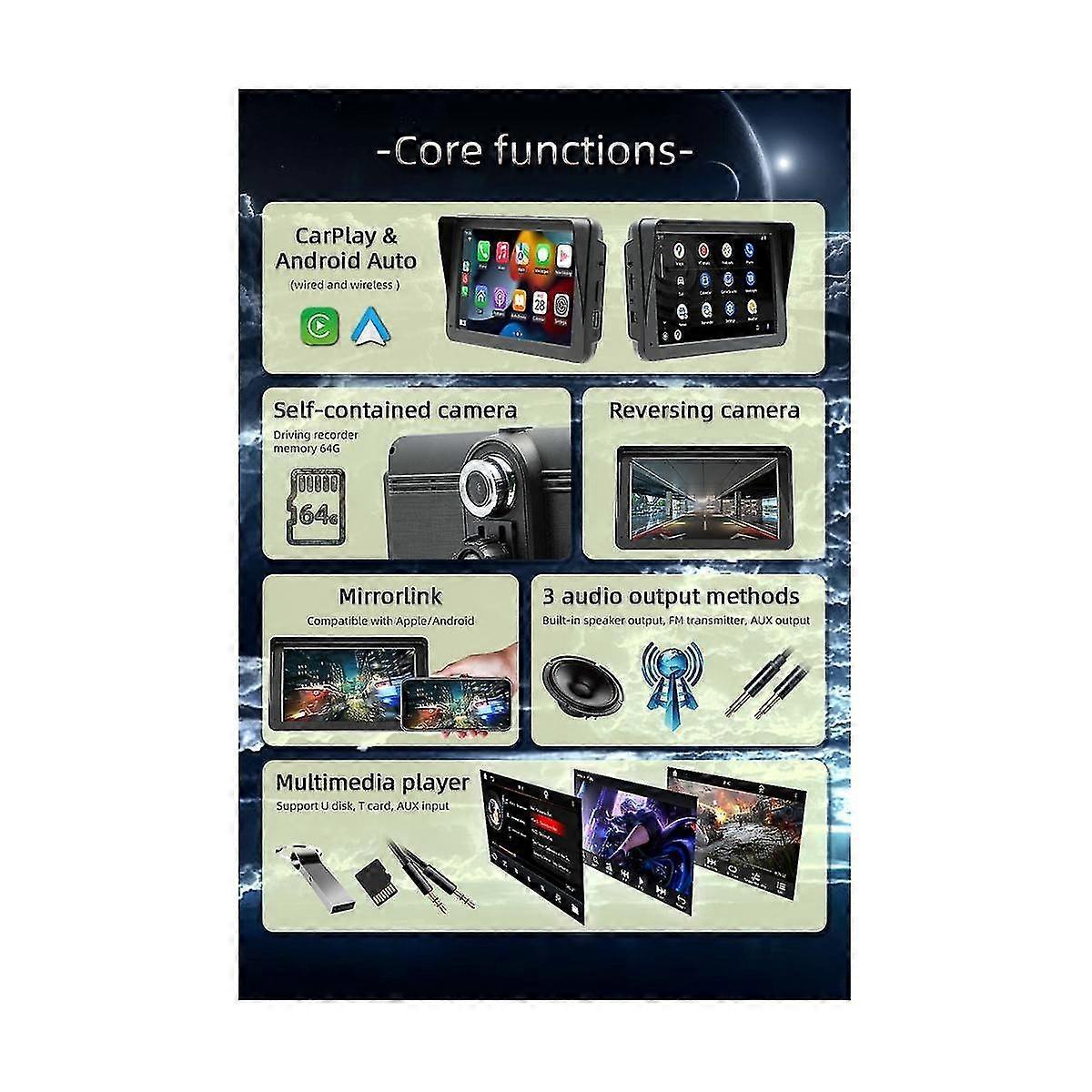 7inch Car Radio With Dashcam, Dash Mount Carplay Android Auto, Car Stereo Bluetooth, Mirror Link, Fm, Reversing Camera