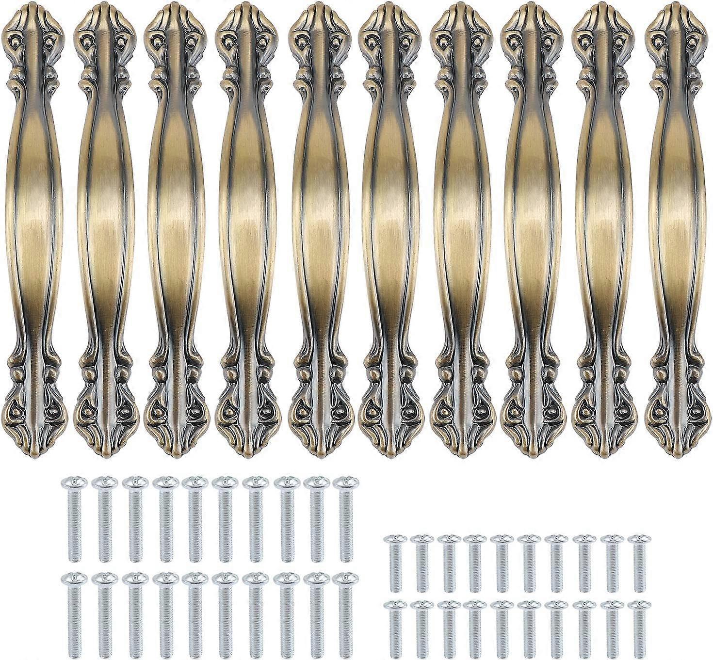 Set of 10 vintage cabinet handles in the shape of an antique arch - furniture door handles 10.9 cm long (64 mm distance between holes) - green bronze