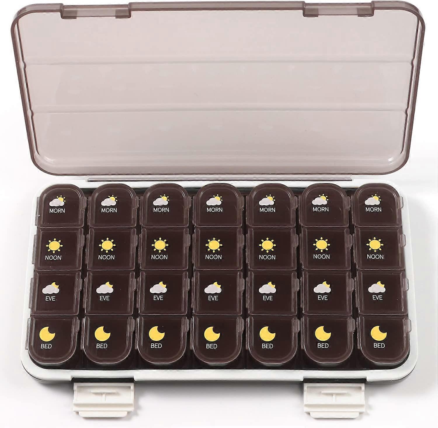 Large Pill Storage Box 4x a day, 7 days a week, weekly pill box Pill box with dust box for pills/vitamins/fish oil/supplements, 28 compartments for di