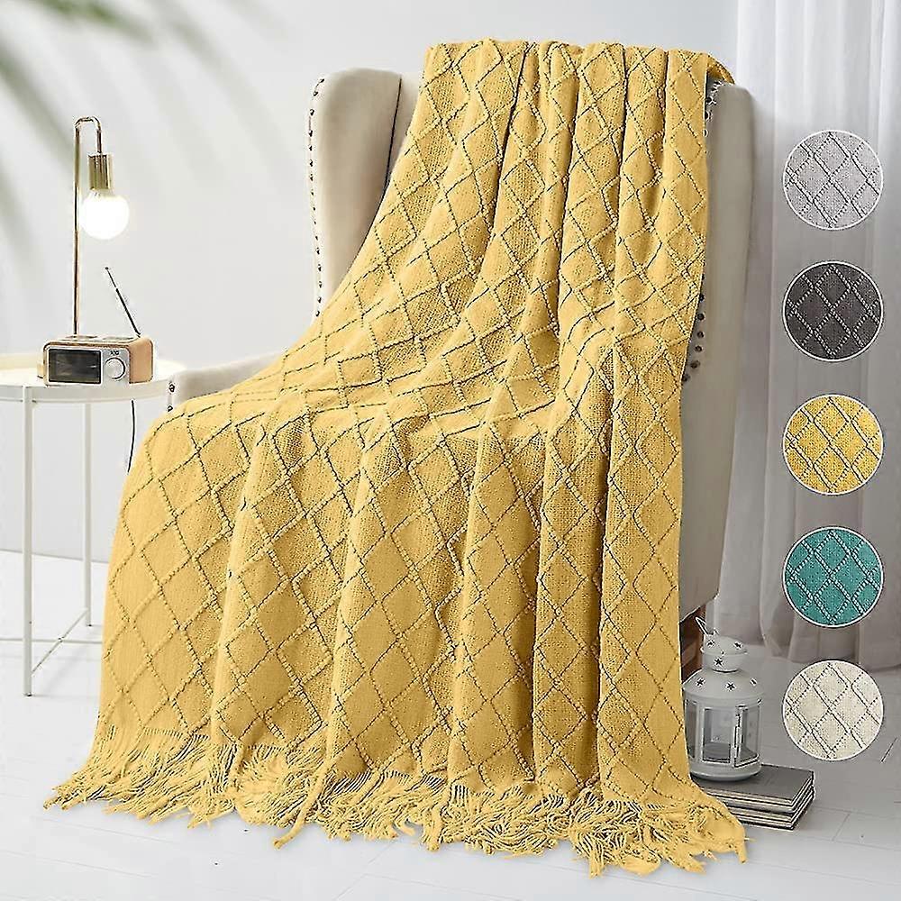 Plaid Knitted Blankets,150x200cm (yellow)