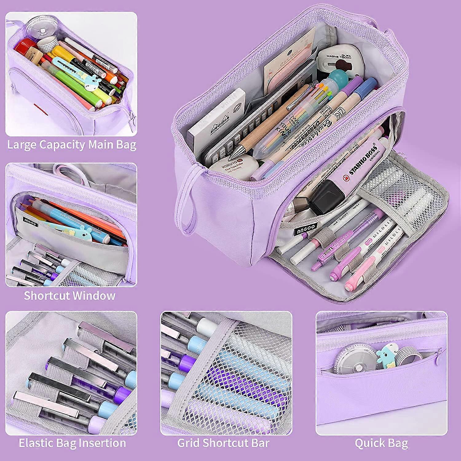Astuccio Grande Capacità Viola Luminoso - Porta Penne E Matite, Trousse Cosmetiche, Portaoggetti In Poliestere Per Scuola E Ufficio