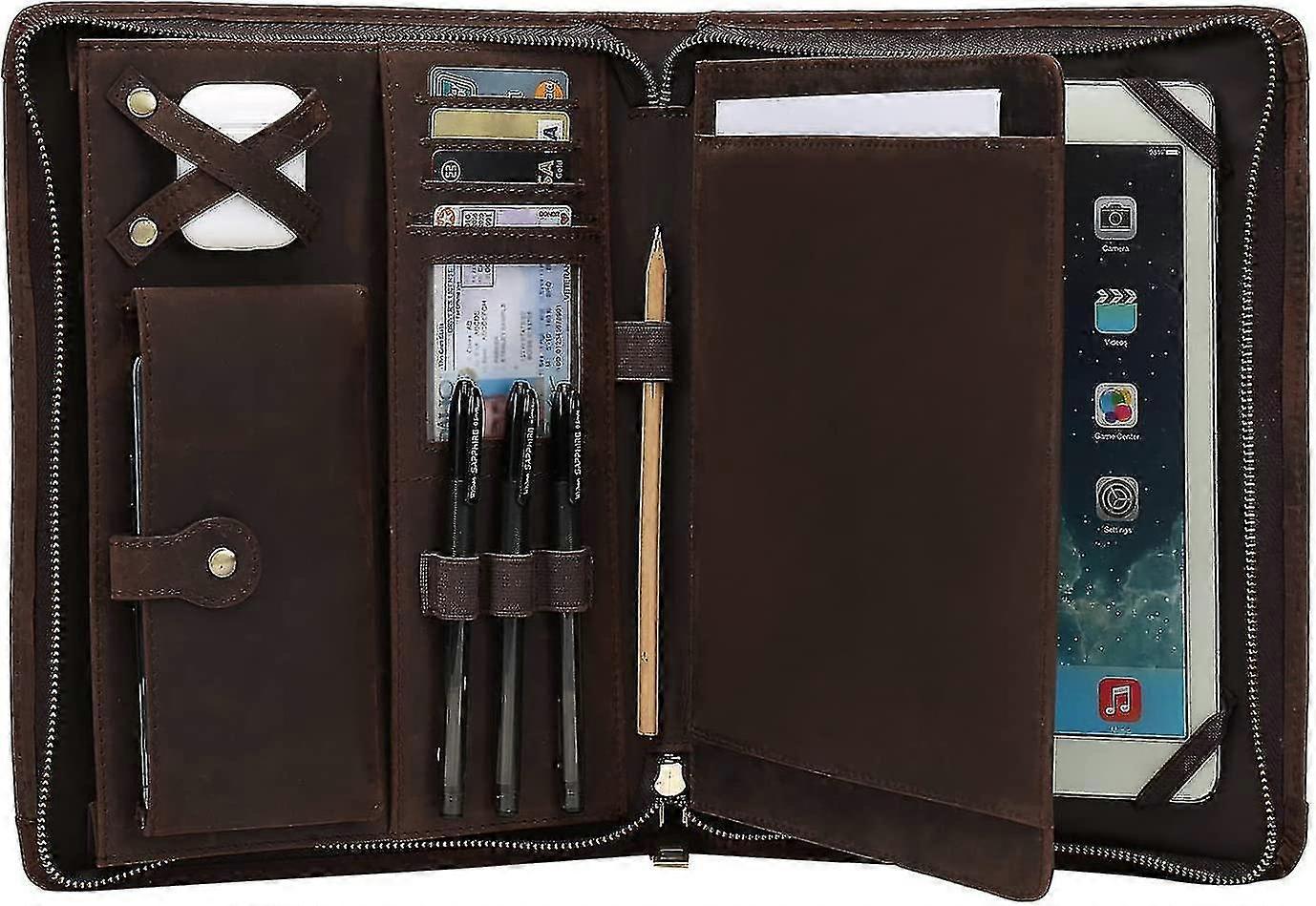 Leather Portfolio For Ipad Pro 11 2021 3rd2nd1st Generation With Pencil Holder, Genuine Leather Business Notepad Legal Pad Notebook Portfolio With Z